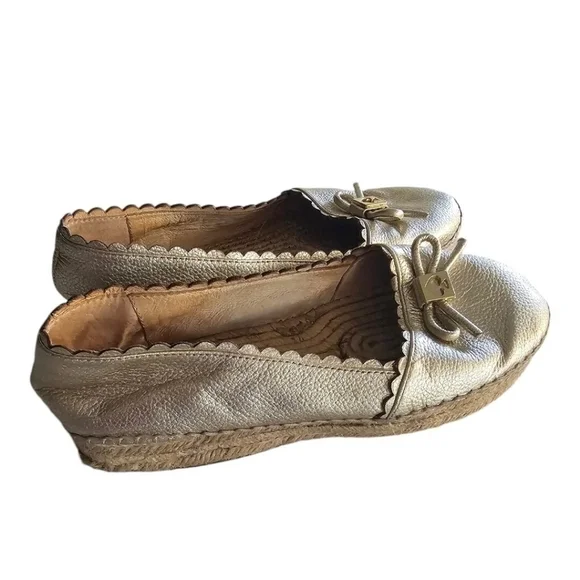 Kate Spade Platform Loafers 7.5 Gold Metallic Women Loranne Slip On Accents Bow - Picture 3 of 13